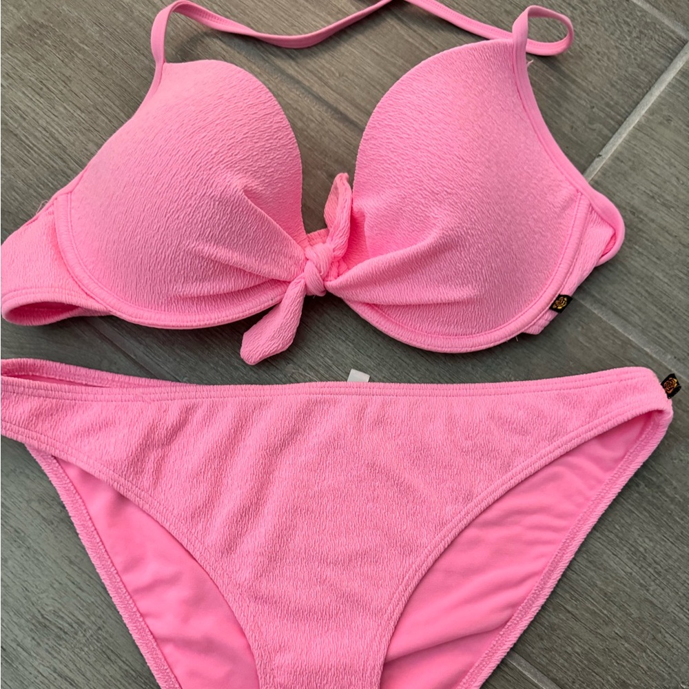 Aqua pink terry xl top large bottom bikini